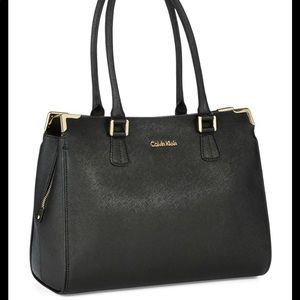 Calvin Klein black satchel w/ gold embellishments.